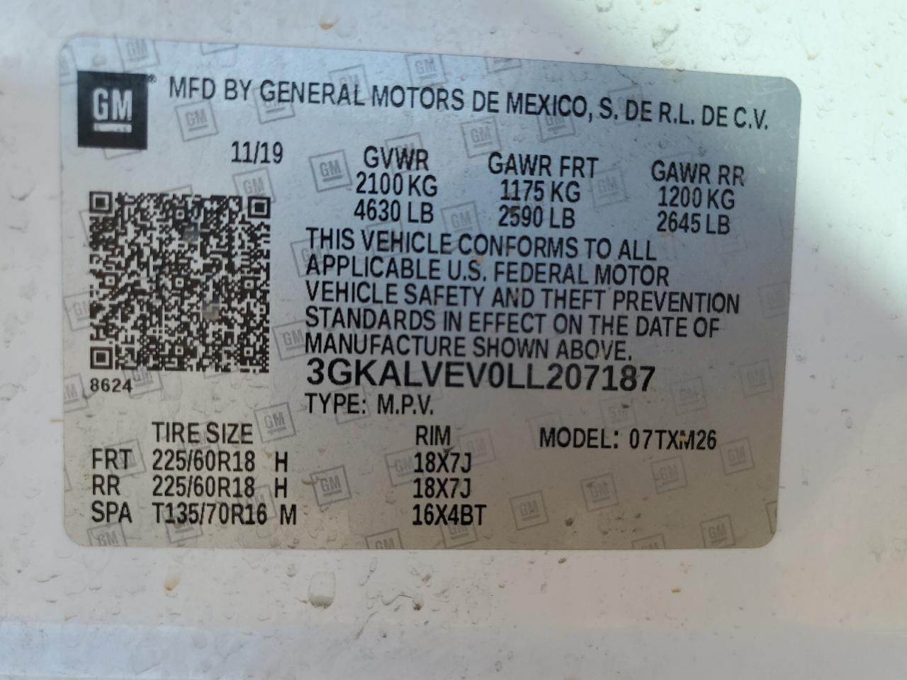 2020 GMC Terrain VIN 3GKALVEV0LL207187 Copart auction photo, side / rear end damage thumbnail 14