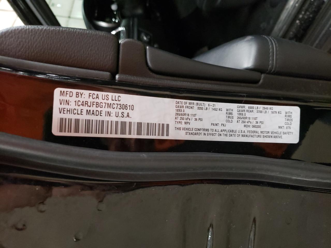 2021 Jeep Grand Cherokee VIN 1C4RJFBG7MC730610 Copart auction photo, front end damage thumbnail 13