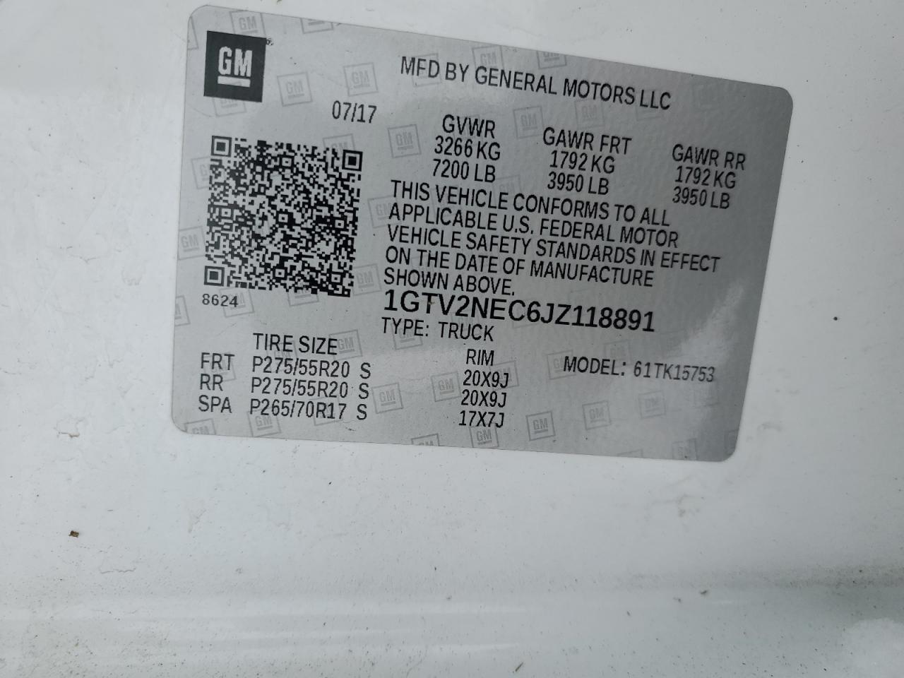 2018 GMC Sierra VIN 1GTV2NEC6JZ118891 Copart auction photo, front end damage thumbnail 12