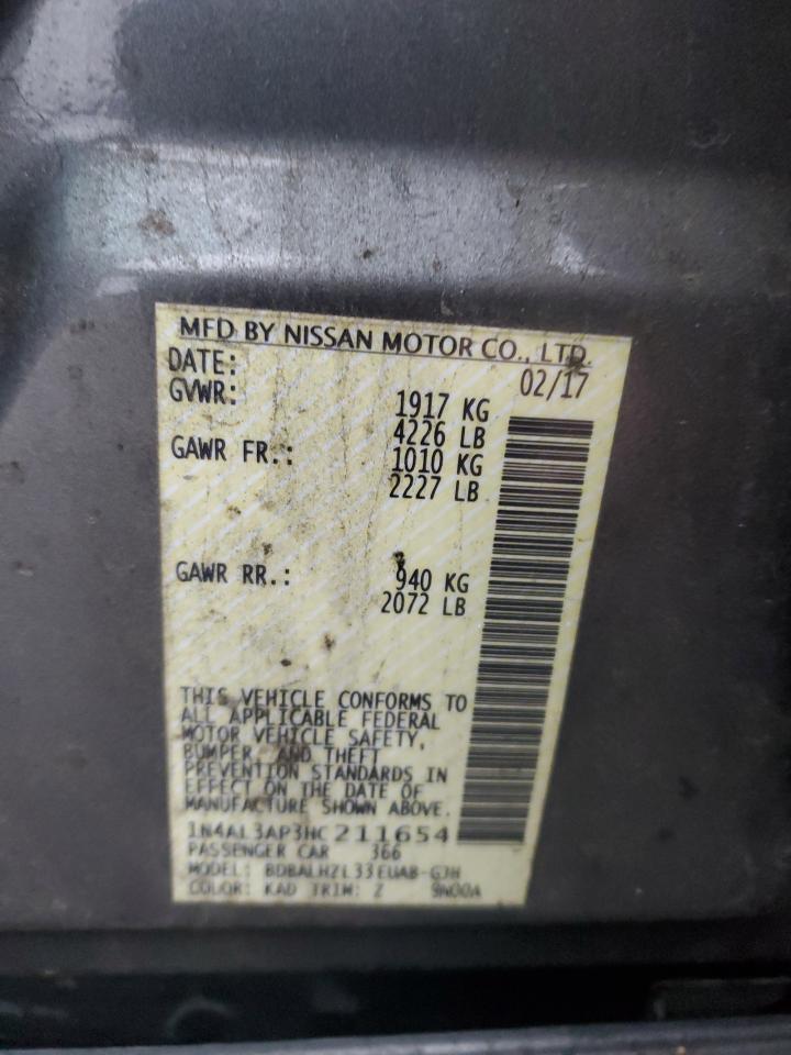 2017 Nissan Altima VIN 1N4AL3AP3HC211654 Copart auction photo, front end damage thumbnail 12