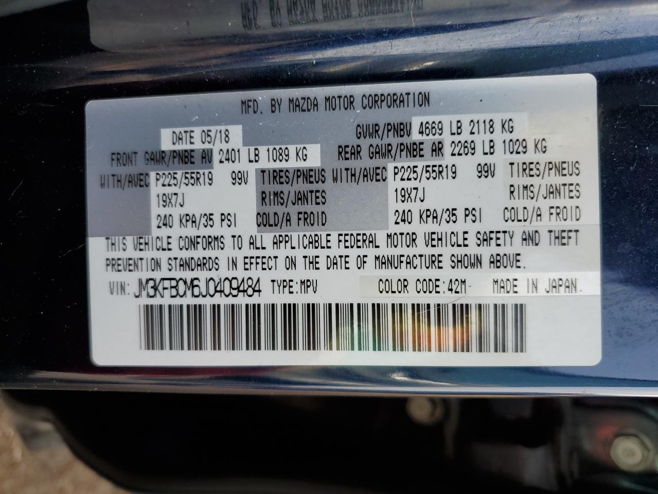 2018 Mazda CX-5 VIN JM3KFBCM6J0409484 Copart auction photo, front end / side damage thumbnail 13