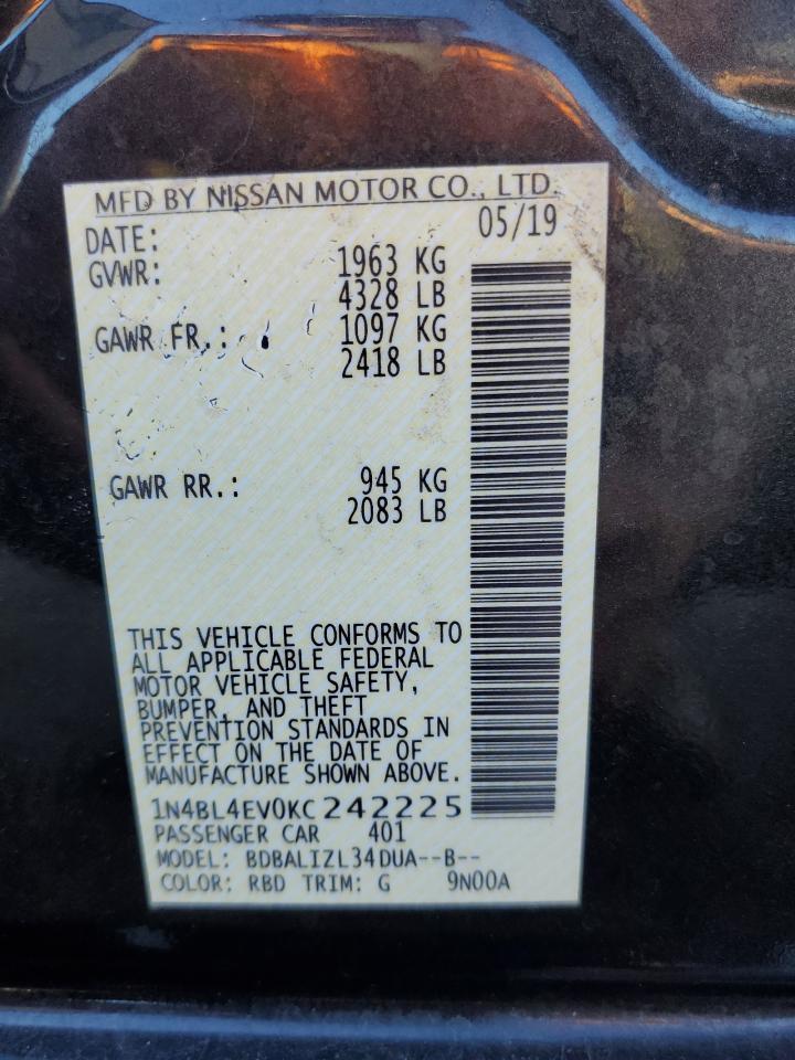 2019 Nissan Altima VIN 1N4BL4EV0KC242225 Copart auction photo, front end damage thumbnail 13