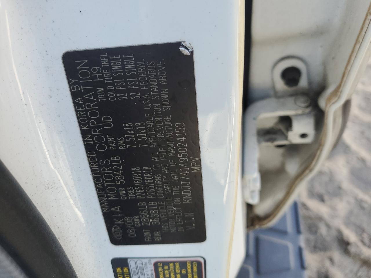 2009 KIA Mohave (borrego) VIN KNDJJ741495024153 Copart auction photo, front end damage thumbnail 13