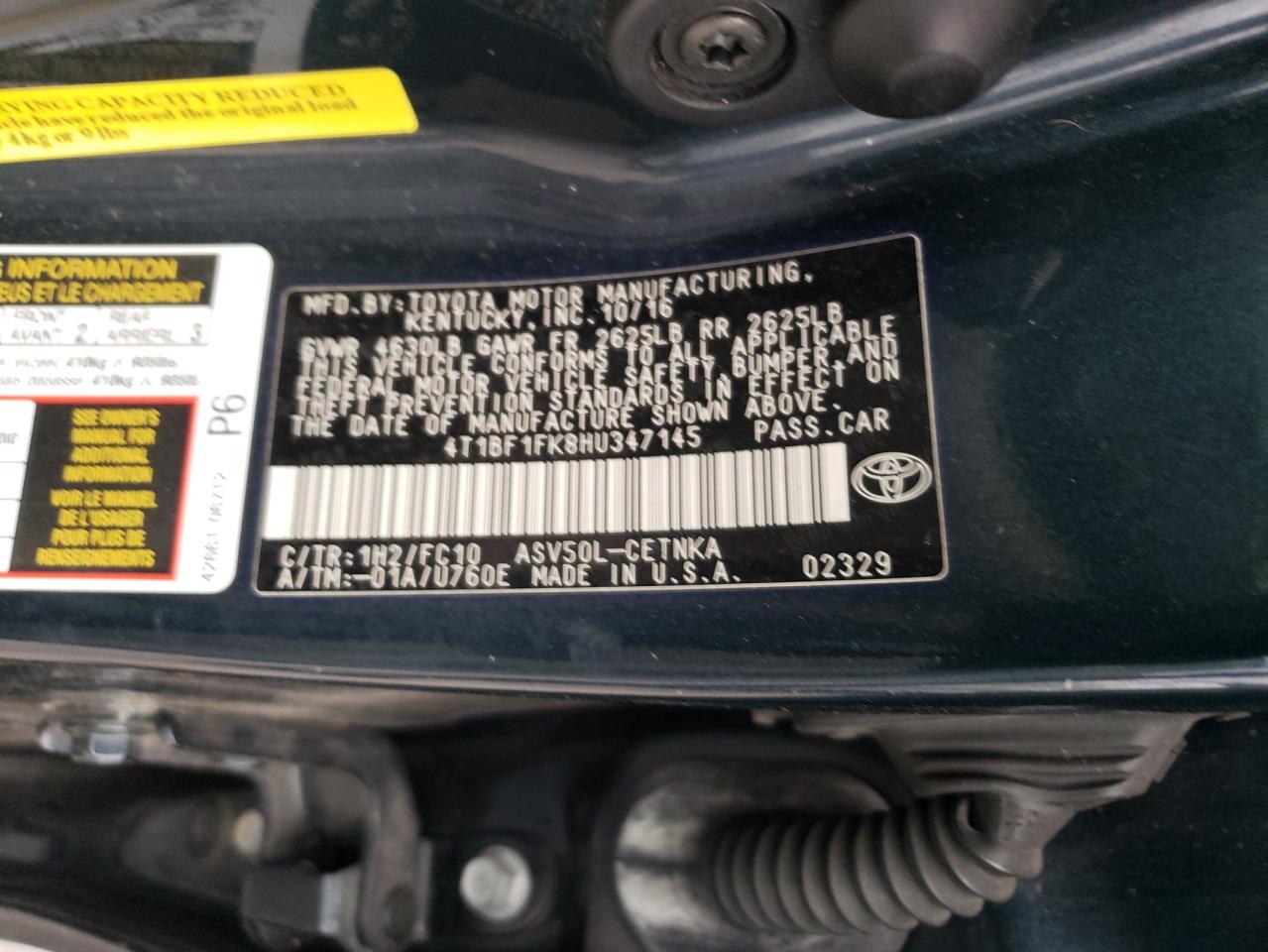 2017 Toyota Camry VIN 4T1BF1FK8HU347145 Copart auction photo, front end damage thumbnail 13