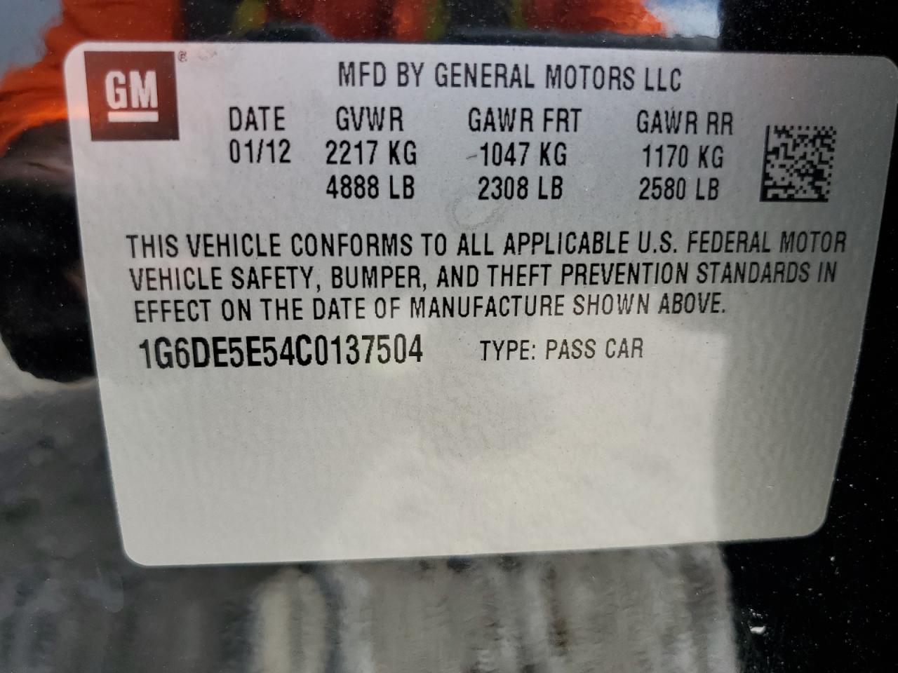 2012 Cadillac CTS VIN 1G6DE5E54C0137504 Copart auction photo, minor dent/scratches damage thumbnail 12
