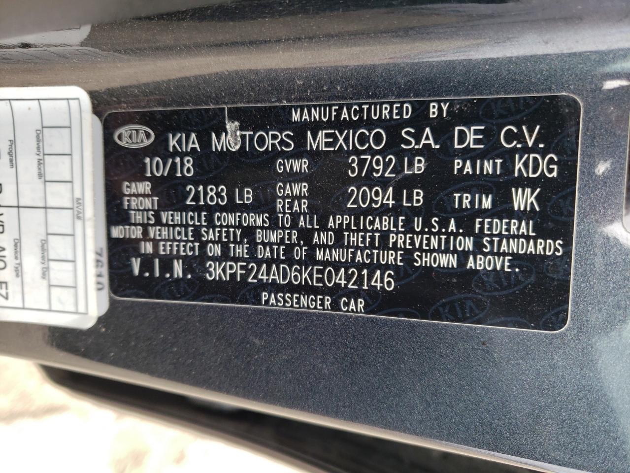 2019 KIA Forte VIN 3KPF24AD6KE042146 Copart auction photo, all over / vandalism damage thumbnail 12