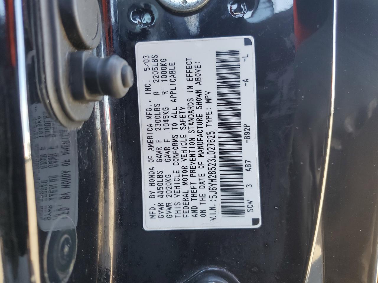 2003 Honda Element VIN 5J6YH28523L027625 Copart auction photo, side damage thumbnail 12