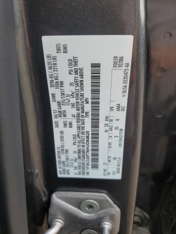 2017 Ford Escape VIN 1FMCU0F76HUD84825 Copart auction photo, front end / rear end damage thumbnail 13