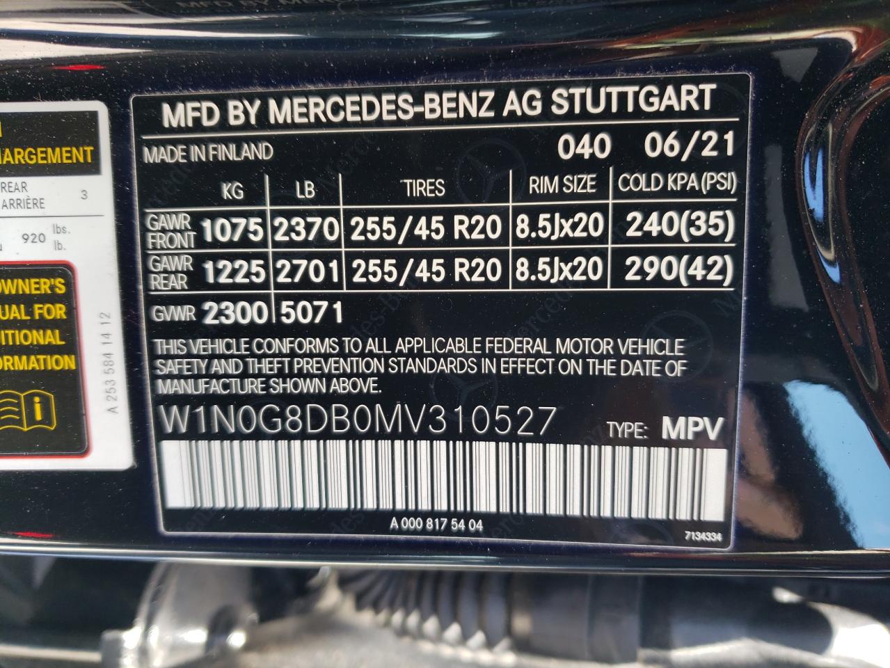 2021 Mercedes-Benz GLC VIN W1N0G8DB0MV310527 Copart auction photo, rear end / minor dent/scratches damage thumbnail 12