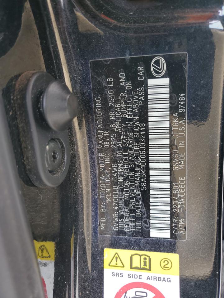 2016 Lexus ES VIN 58ABK1GG0GU032448 Copart auction photo, side / rear end damage thumbnail 14