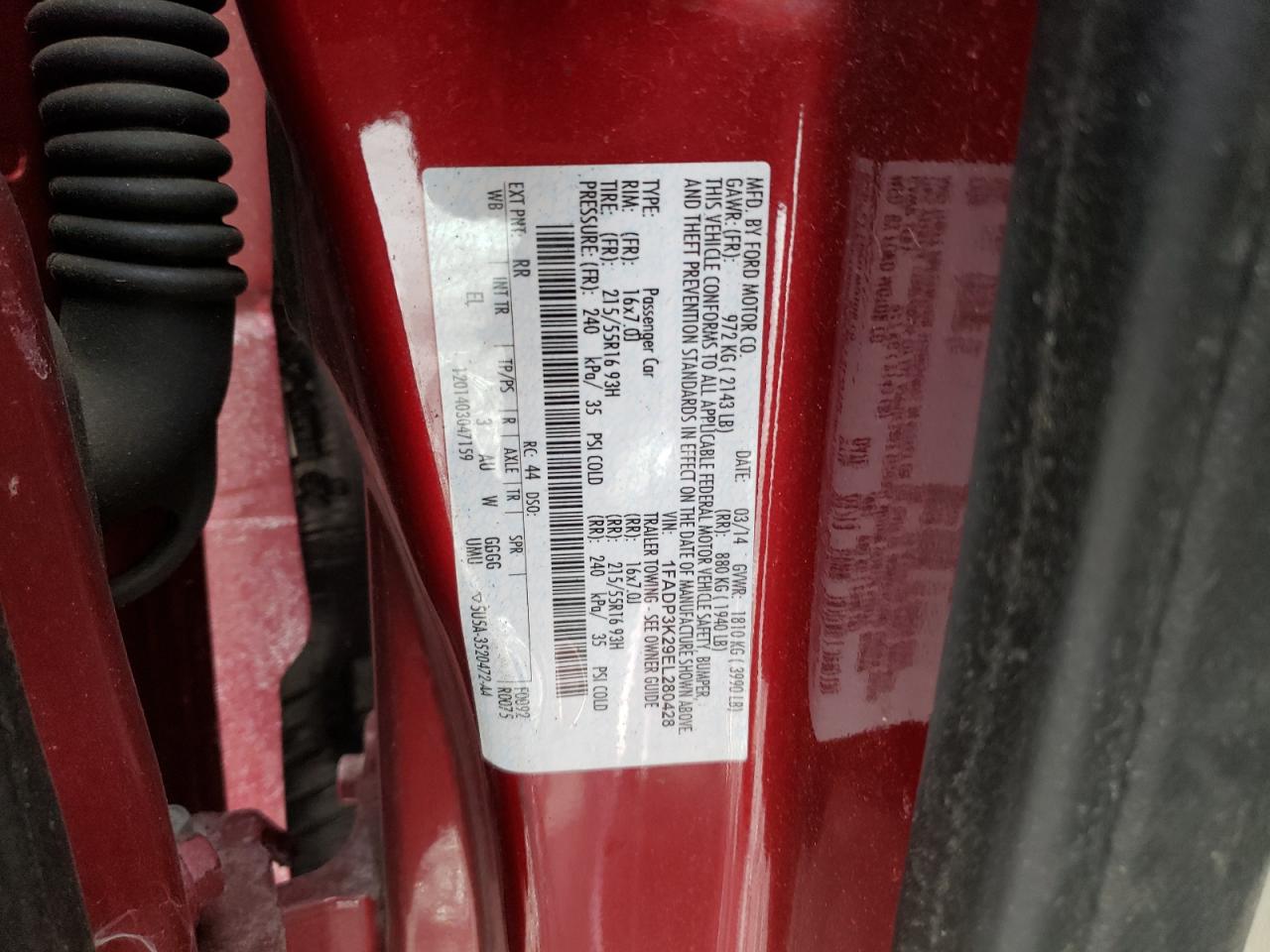 2014 Ford Focus VIN 1FADP3K29EL280428 Copart auction photo, rear end / undercarriage damage thumbnail 12
