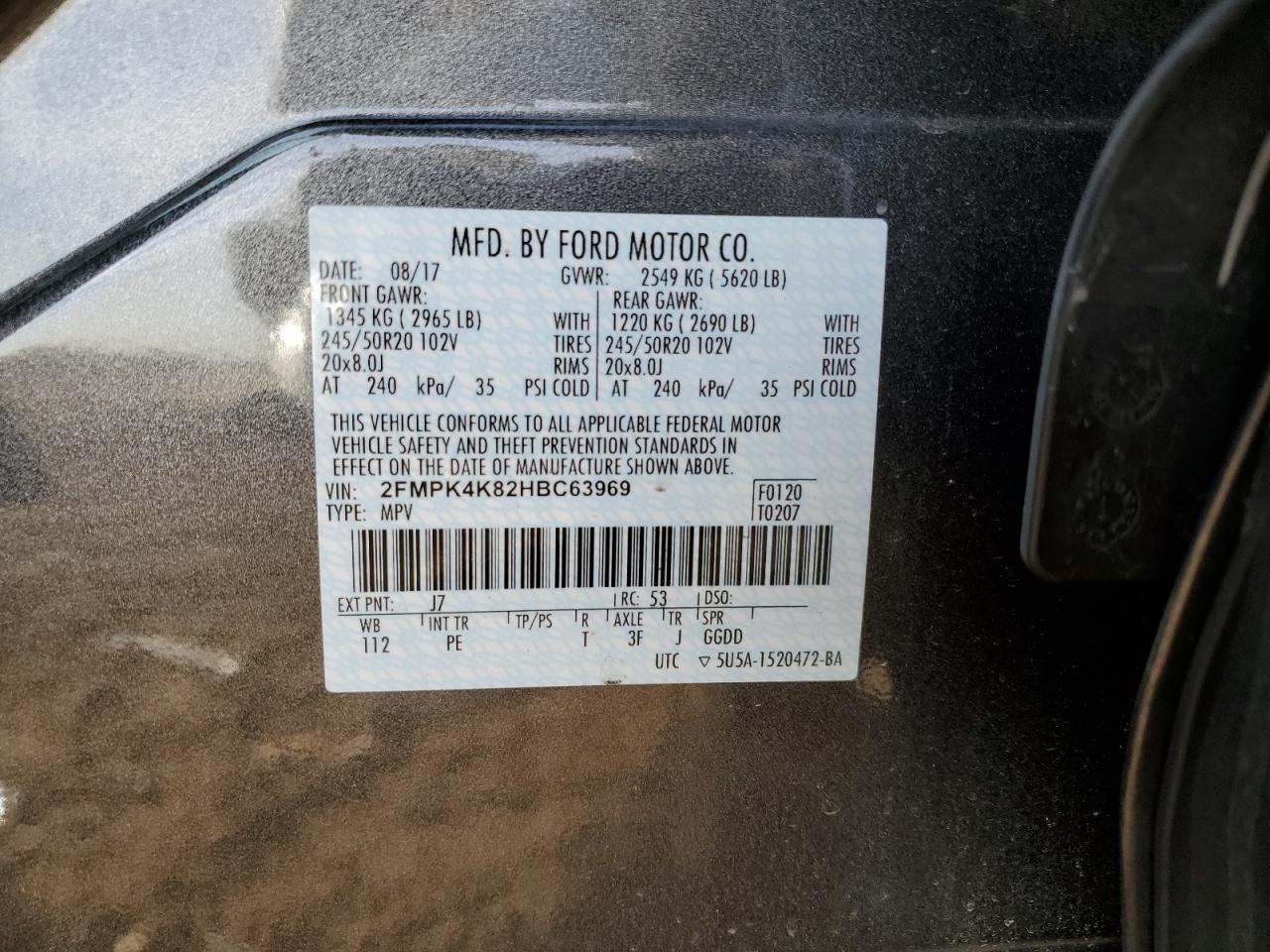 2017 Ford Edge VIN 2FMPK4K82HBC63969 Copart auction photo, front end damage thumbnail 13