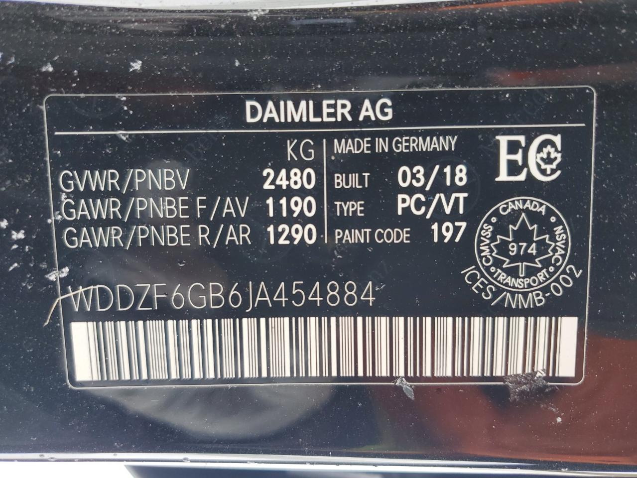 2018 Mercedes-Benz E-klasse VIN WDDZF6GB6JA454884 Copart auction photo, front end damage thumbnail 12