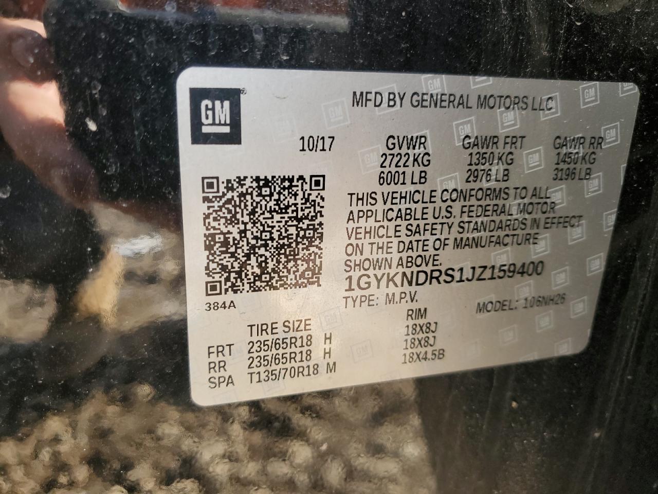 2018 Cadillac XT5 VIN 1GYKNDRS1JZ159400 Copart auction photo, side damage thumbnail 13