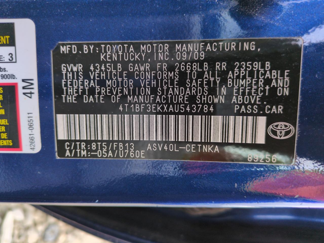 2010 Toyota Camry VIN 4T1BF3EKXAU543784 Copart auction photo, front end damage thumbnail 12