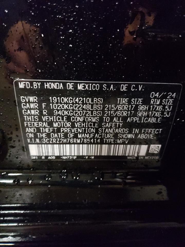 2024 Honda HR-V VIN 3CZRZ2H76RM785414 Copart auction photo, front end / undercarriage damage thumbnail 13