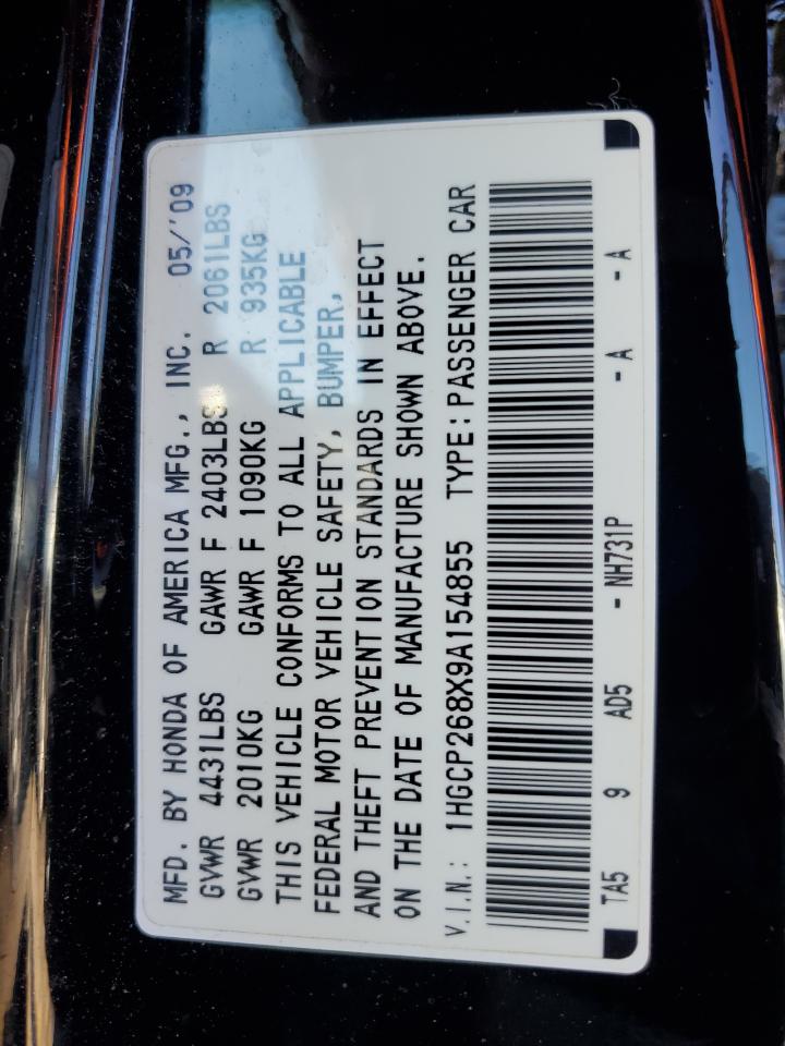 2009 Honda Accord VIN 1HGCP268X9A154855 Copart auction photo, rear end / side damage thumbnail 15
