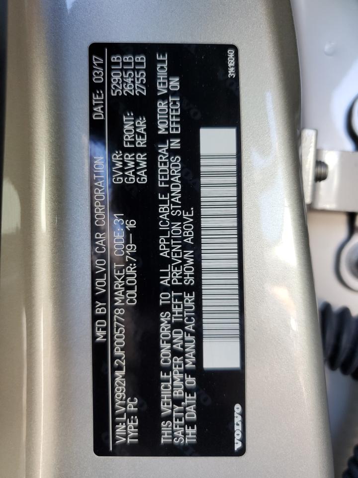 2018 Volvo S90 VIN LVY992ML2JP005778 Copart auction photo, side damage thumbnail 12