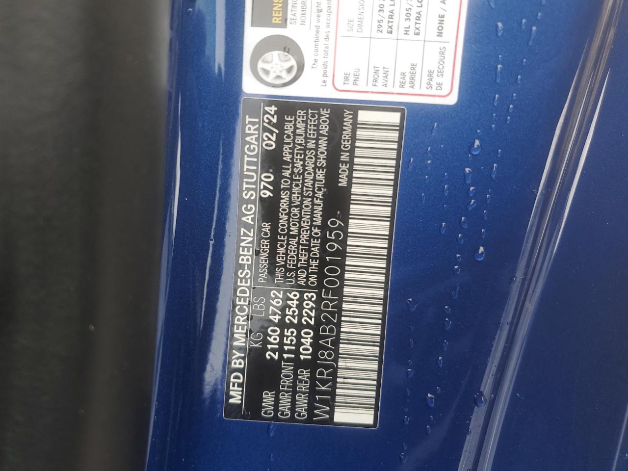 2024 Mercedes-Benz AMG GT VIN W1KRJ8AB2RF001959 Copart auction photo, side damage thumbnail 12