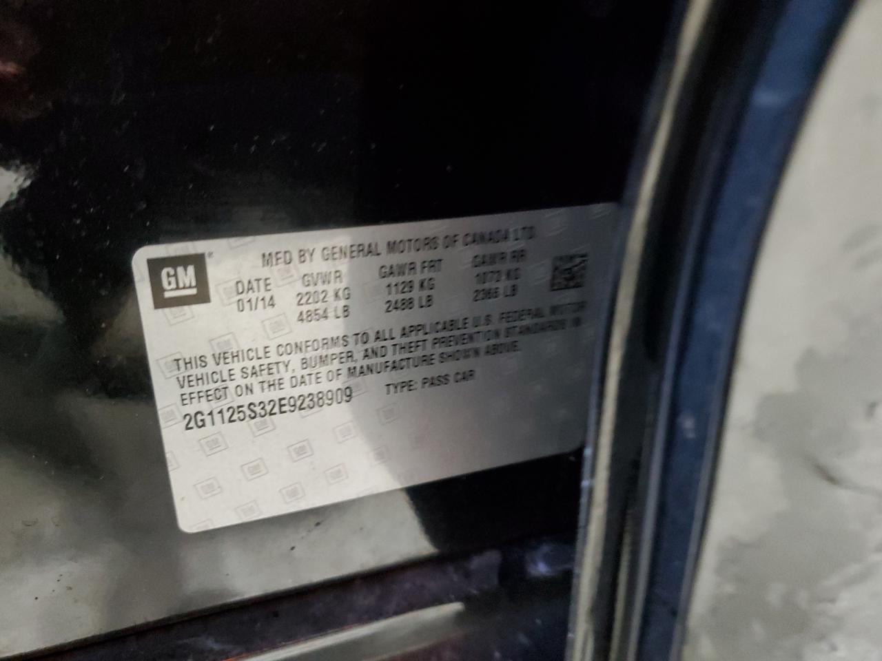 2014 Chevrolet Impala VIN 2G1125S32E9238909 Copart auction photo, front end / side damage thumbnail 13