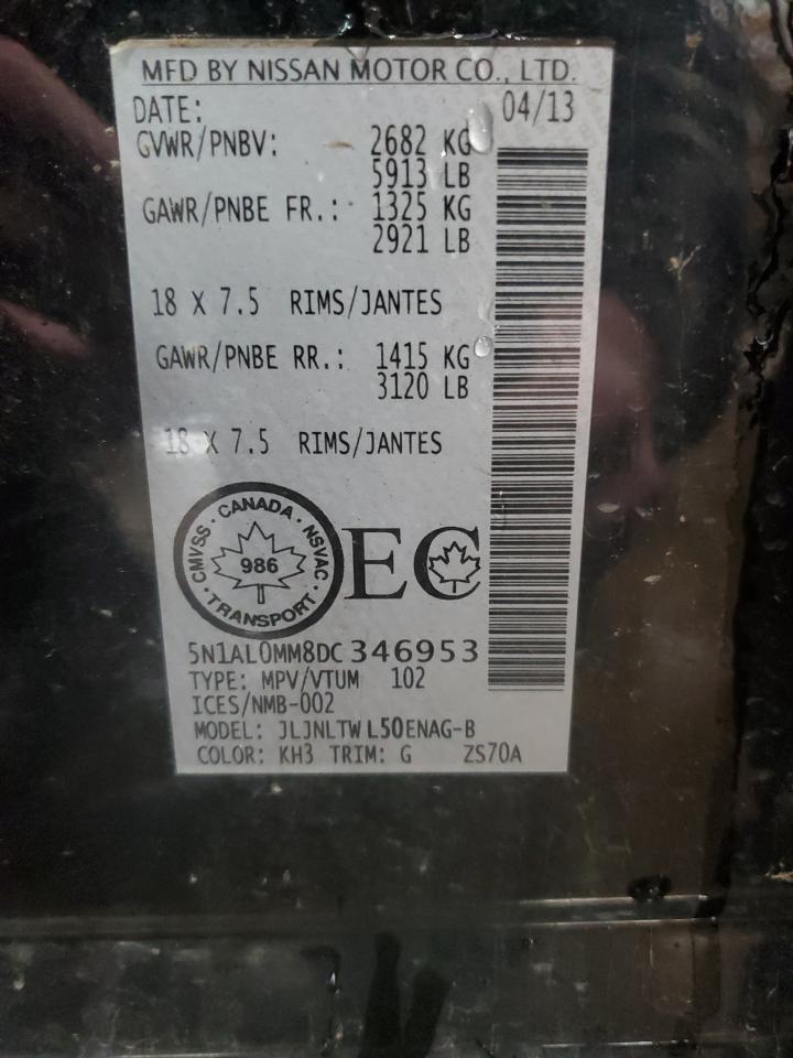 2013 Infiniti JX VIN 5N1AL0MM8DC346953 Copart auction photo, minor dent/scratches damage thumbnail 13
