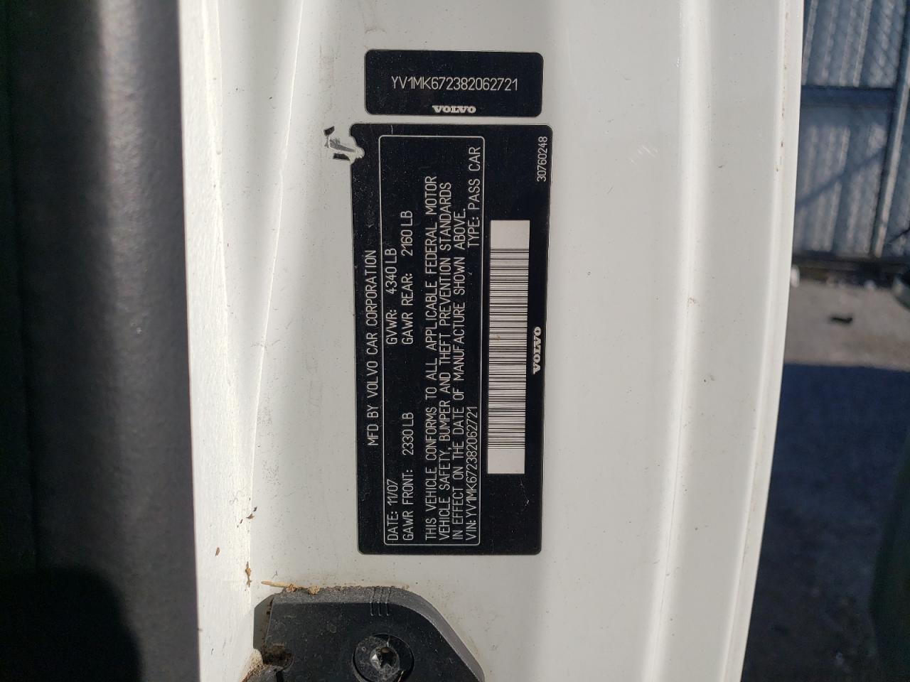 2008 Volvo C30 VIN YV1MK672382062721 Copart auction photo, all over damage thumbnail 13