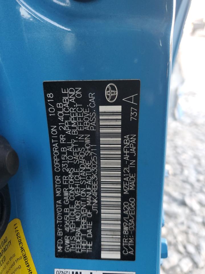 2019 Toyota Corolla VIN JTNK4RBE3K3025711 Copart auction photo, side damage thumbnail 12