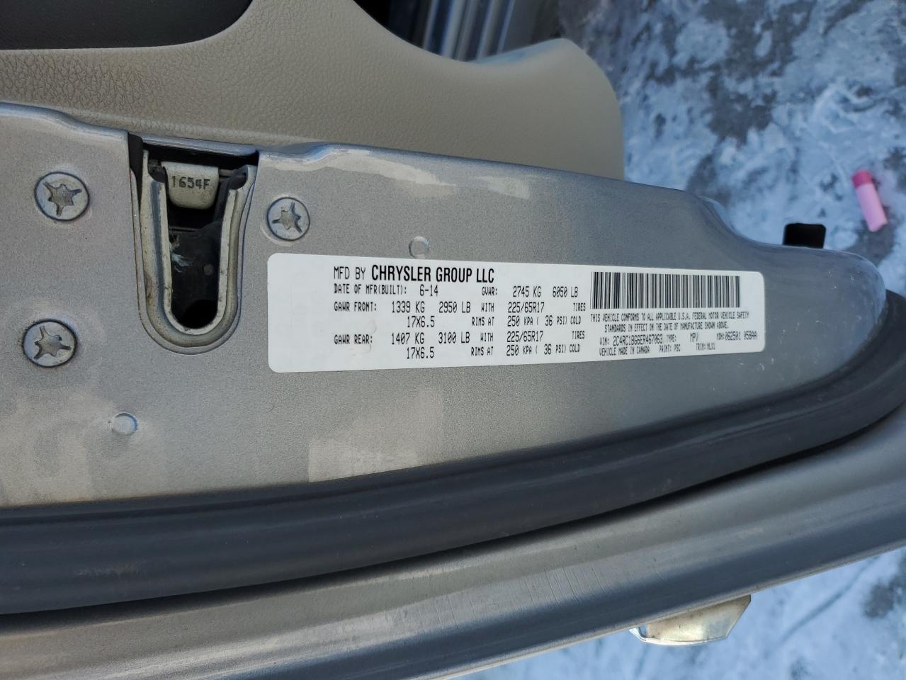 2014 Chrysler Town & Country VIN 2C4RC1BG6ER467063 Copart auction photo, front end / side damage thumbnail 15