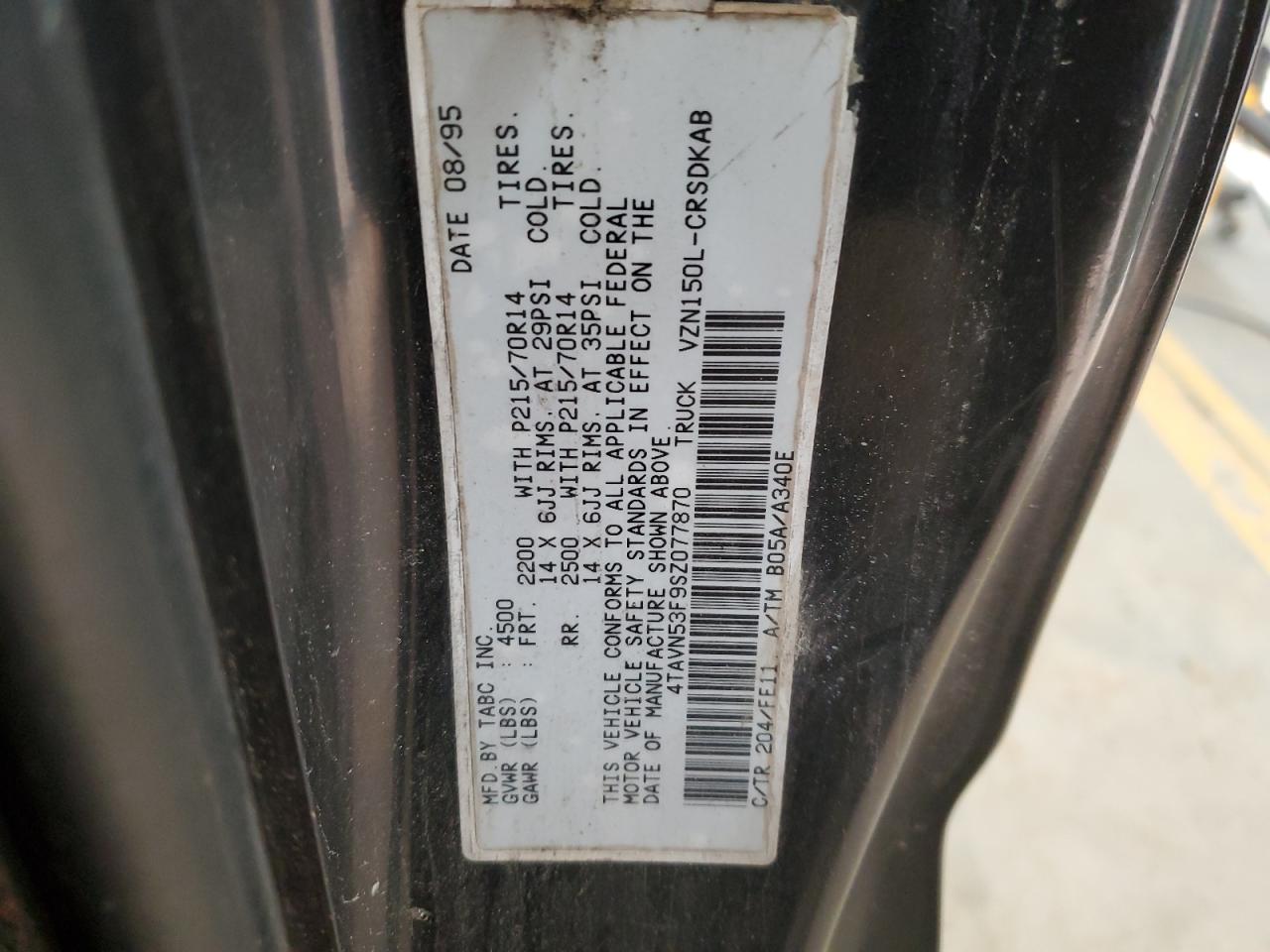 1995 Toyota Tacoma VIN 4TAVN53F9SZ077870 Copart auction photo, side damage thumbnail 14