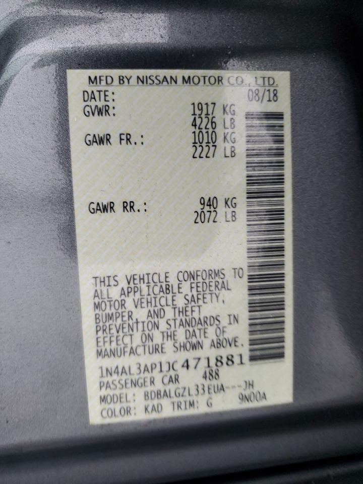2018 Nissan Altima VIN 1N4AL3AP1JC471881 Copart auction photo, front end damage thumbnail 14