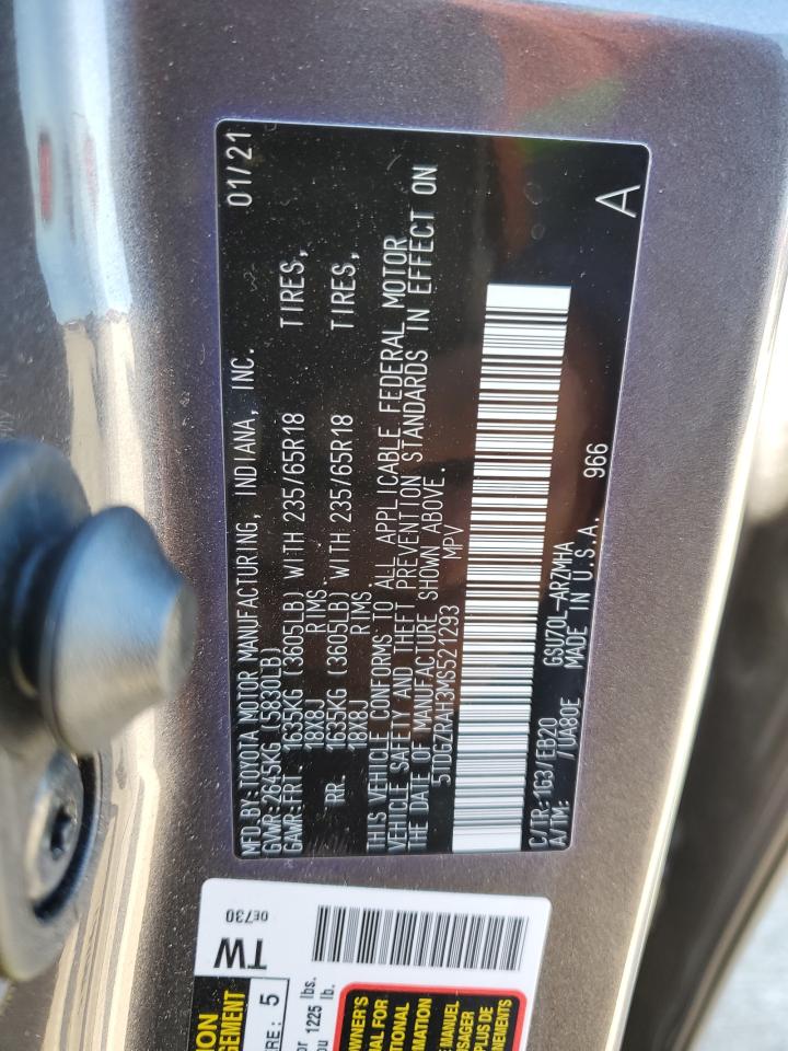 2021 Toyota Highlander VIN 5TDGZRAH3MS521293 Copart auction photo, hail / minor dent/scratches damage thumbnail 13