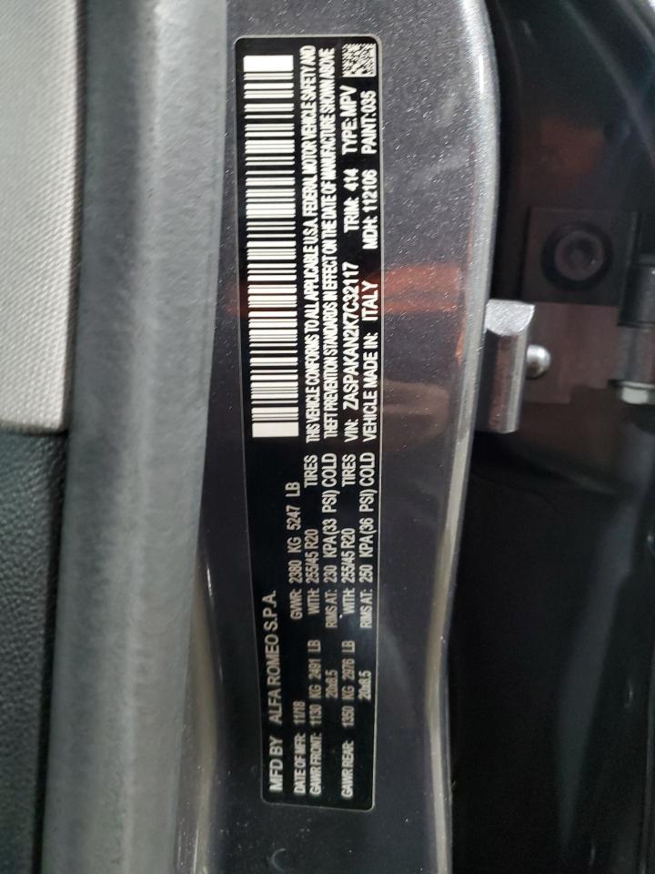 2019 Alfa Romeo Stelvio VIN ZASPAKAN2K7C32117 Copart auction photo, side / front end damage thumbnail 14