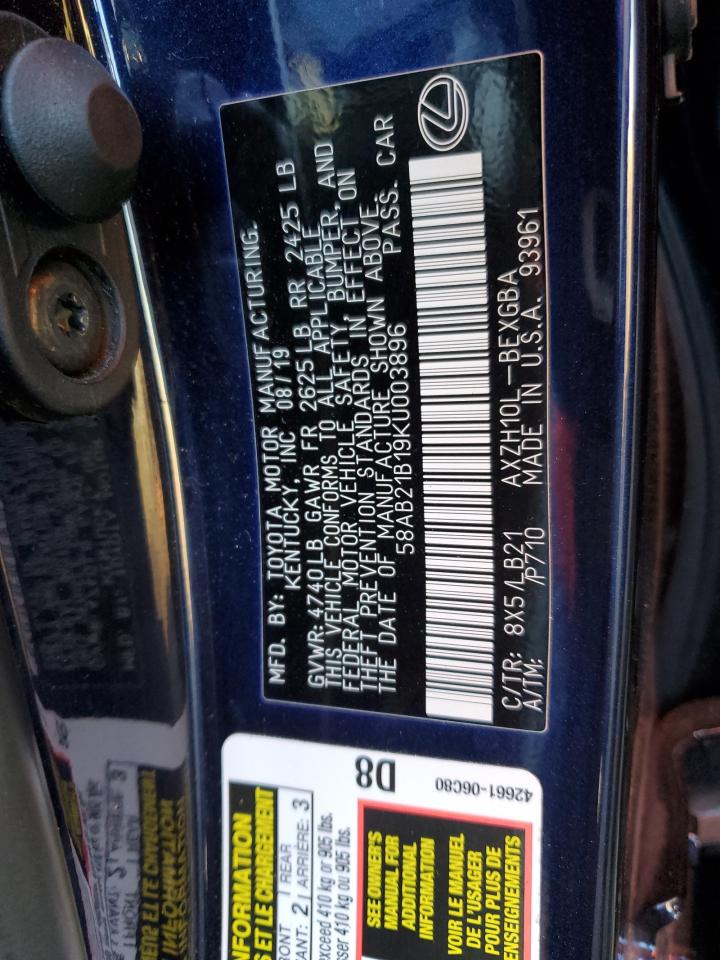 2019 Lexus ES VIN 58AB21B19KU003896 Copart auction photo, all over damage thumbnail 12