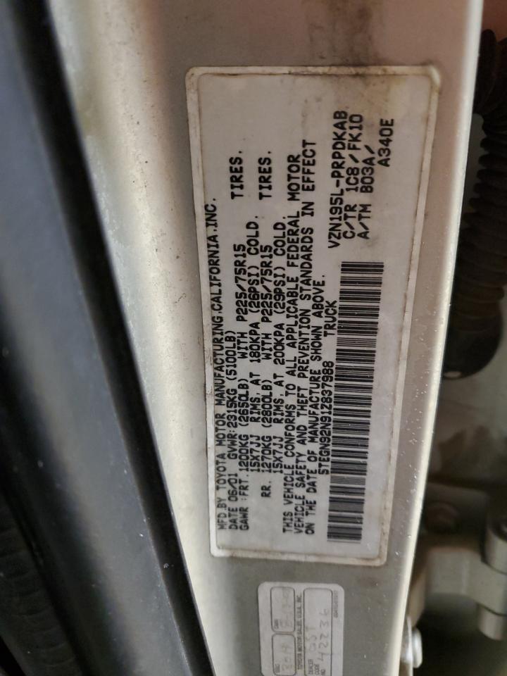 2001 Toyota Tacoma VIN 5TEGN92N91Z837988 Copart auction photo, all over damage thumbnail 12