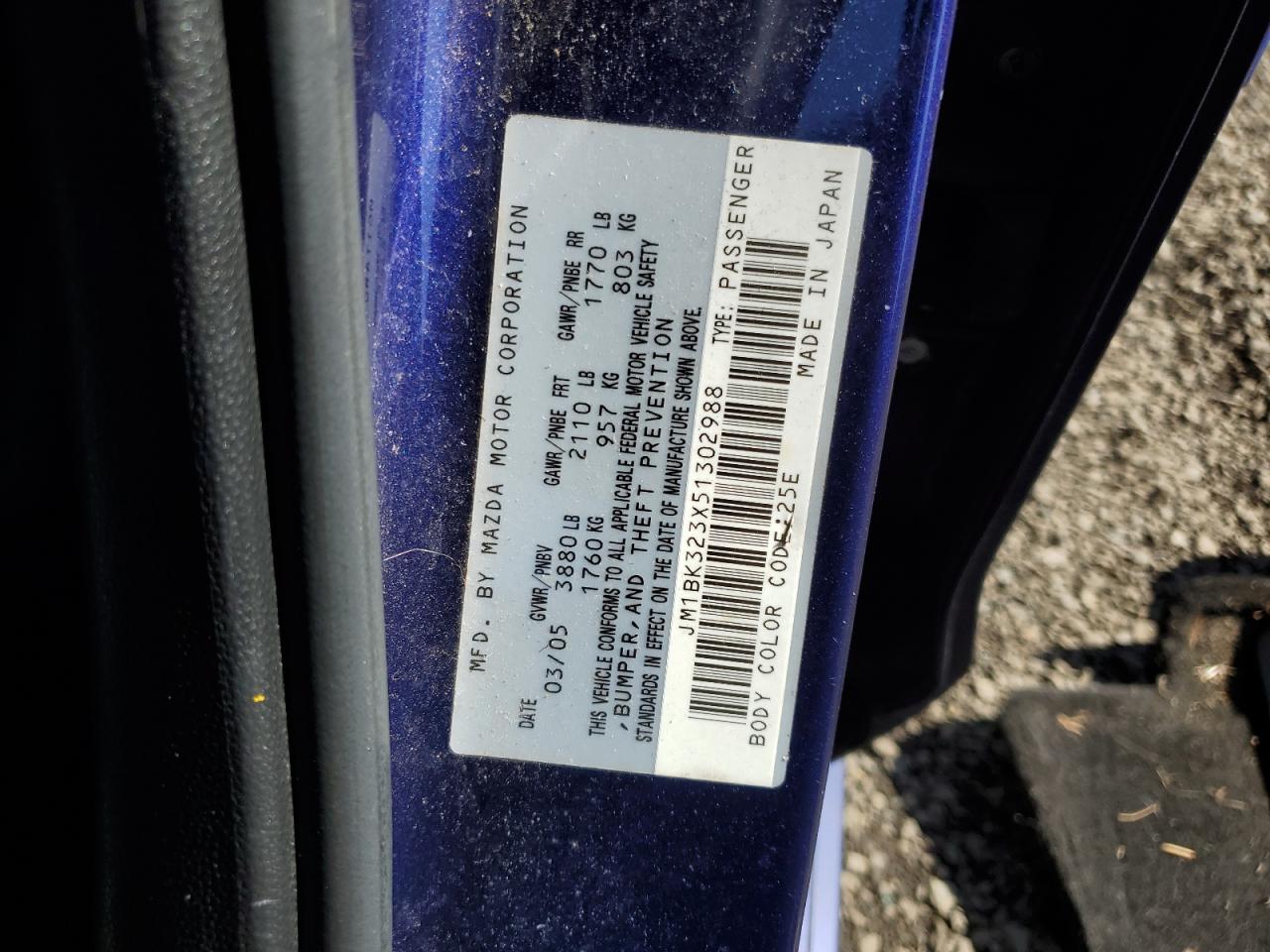 2005 Mazda 3 VIN JM1BK323X51302988 Copart auction photo, all over damage thumbnail 14