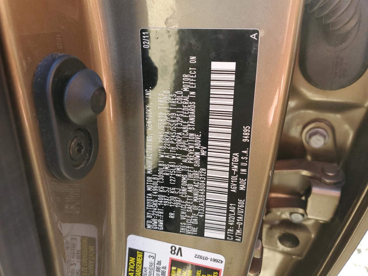 2011 Toyota Venza VIN 4T3ZA3BB4BU043128 Copart auction photo, front end damage thumbnail 15