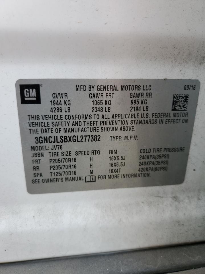 2016 Chevrolet Trax VIN 3GNCJLSBXGL277382 Copart auction photo, side / front end damage thumbnail 13