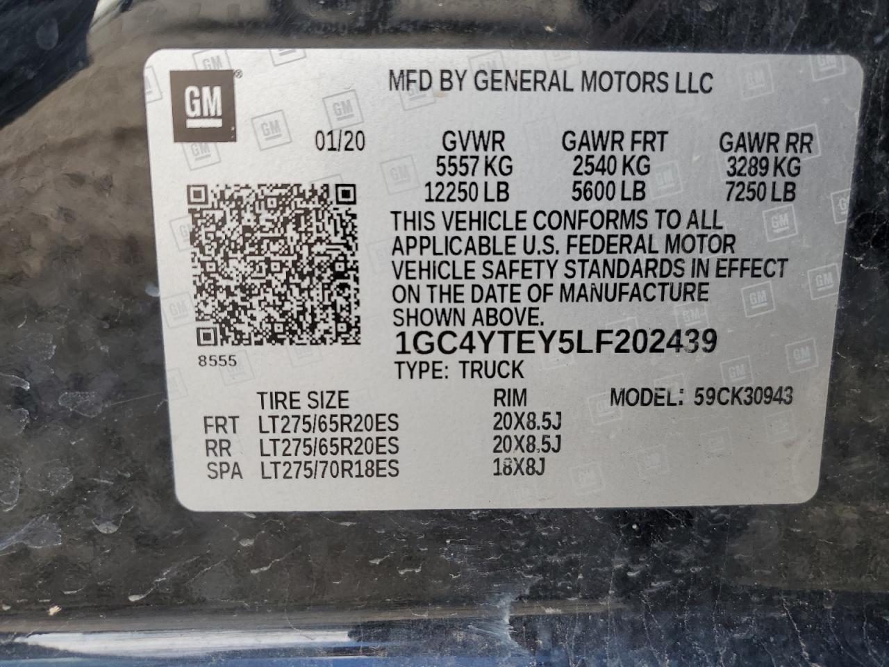 2020 Chevrolet Silverado VIN 1GC4YTEY5LF202439 Copart auction photo, side / front end damage thumbnail 12
