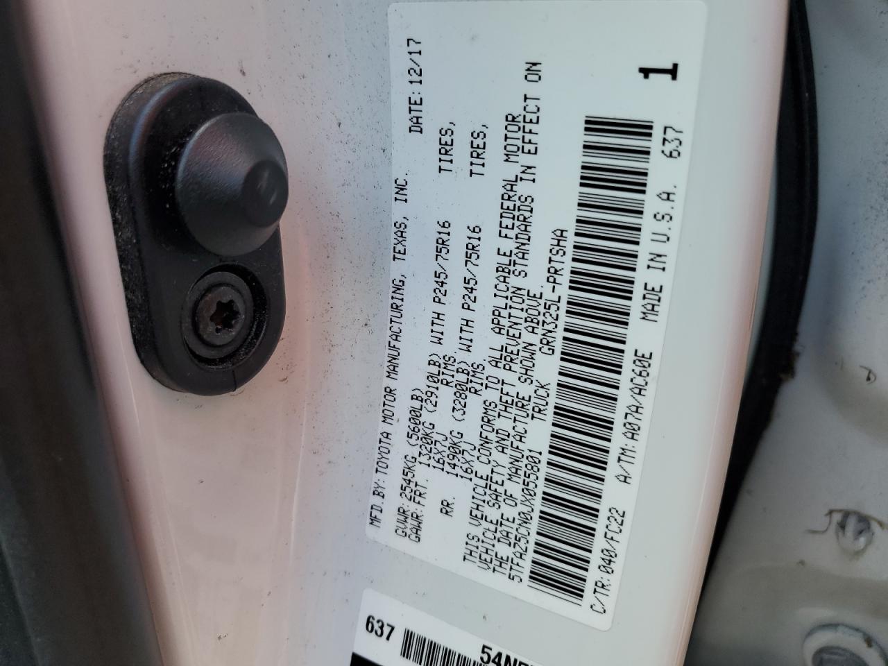 2018 Toyota Tacoma VIN 5TFAZ5CN0JX055801 Copart auction photo, water/flood damage thumbnail 13