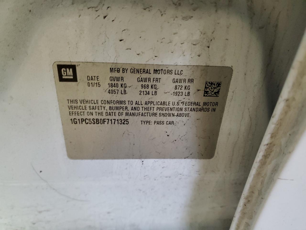 2015 Chevrolet Cruze VIN 1G1PC5SB0F7171325 Copart auction photo, front end / mechanical damage thumbnail 12