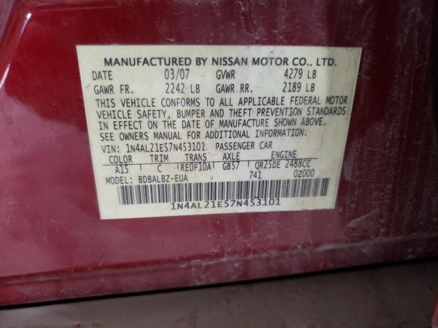 2007 Nissan Altima VIN 1N4AL21E57N453101 Copart auction photo, rear end / minor dent/scratches damage thumbnail 12