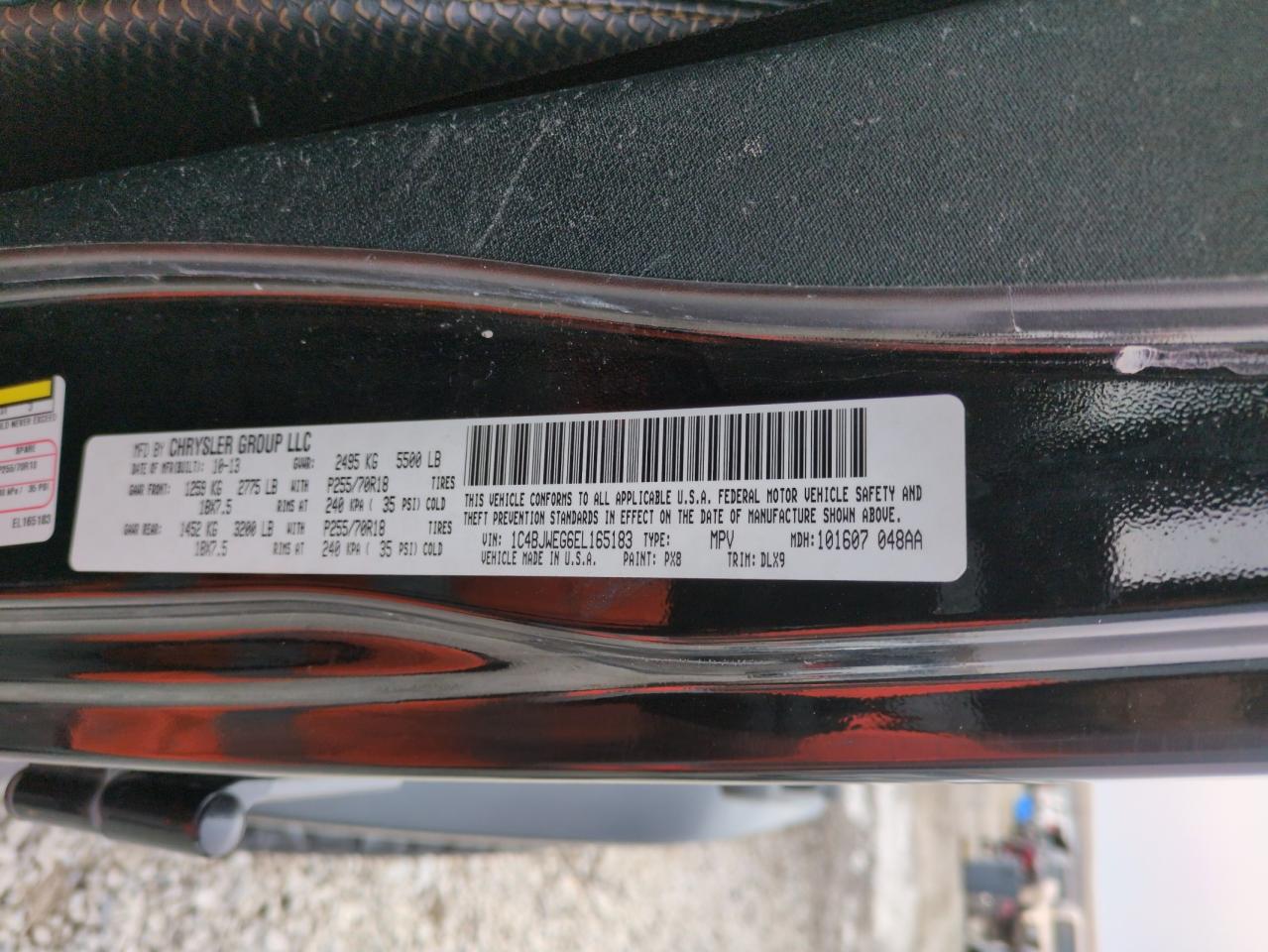 2014 Jeep Wrangler VIN 1C4BJWEG6EL165183 Copart auction photo, side damage thumbnail 12