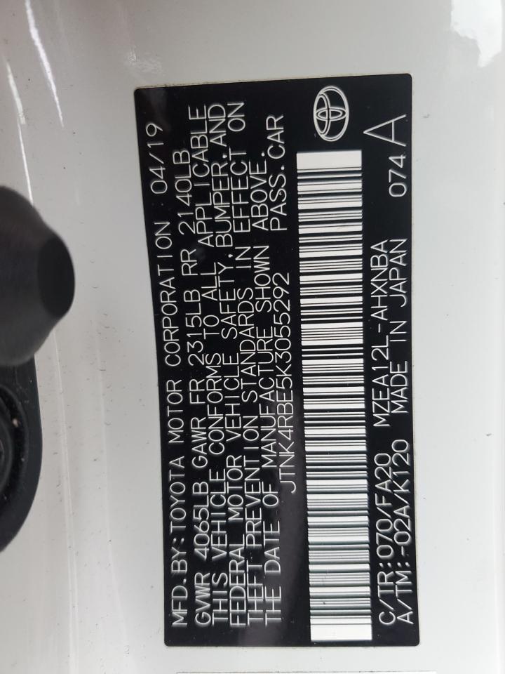 2019 Toyota Corolla VIN JTNK4RBE5K3055292 Copart auction photo, normal wear damage thumbnail 12