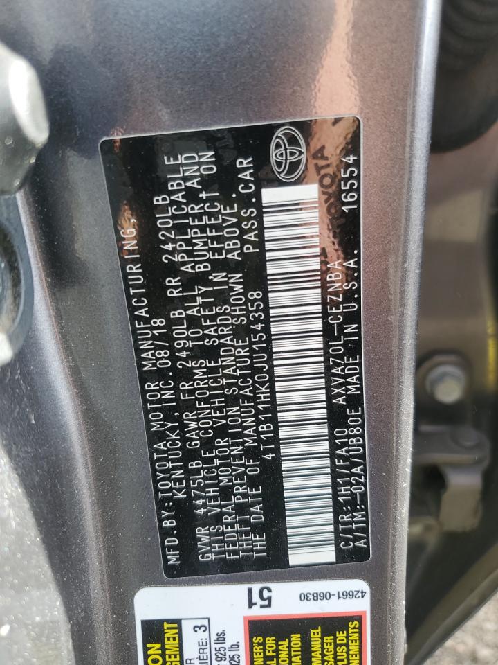 2018 Toyota Camry VIN 4T1B11HK0JU154358 Copart auction photo, side damage thumbnail 12