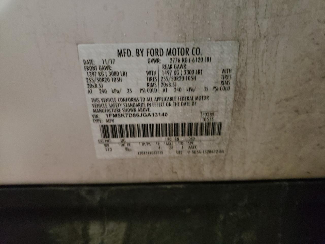 2018 Ford Explorer VIN 1FM5K7D86JGA13140 Copart auction photo, biohazard/chemical / front end damage thumbnail 13
