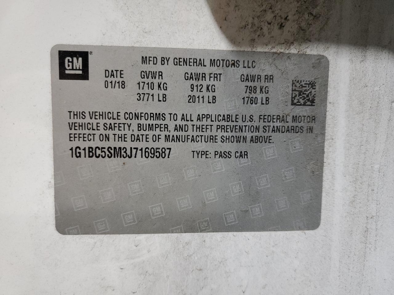 2018 Chevrolet Cruze VIN 1G1BC5SM3J7169587 Copart auction photo, front end / side damage thumbnail 13