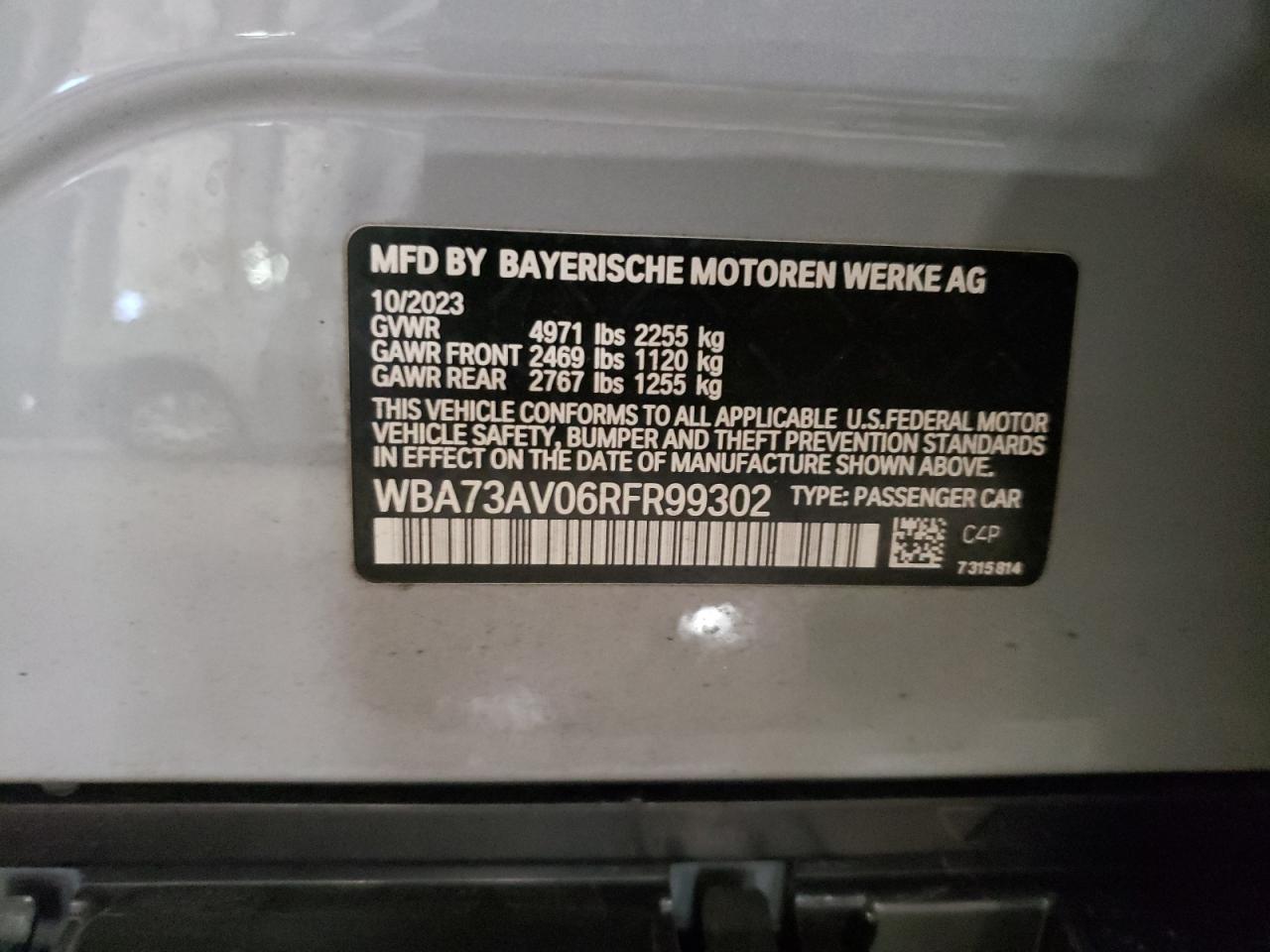 2024 BMW 4er VIN WBA73AV06RFR99302 Copart auction photo, all over / undercarriage damage thumbnail 13