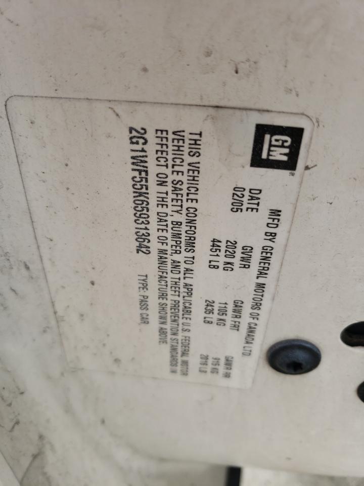 2005 Chevrolet Impala VIN 2G1WF55K659313642 Copart auction photo, burn - engine / undercarriage damage thumbnail 12