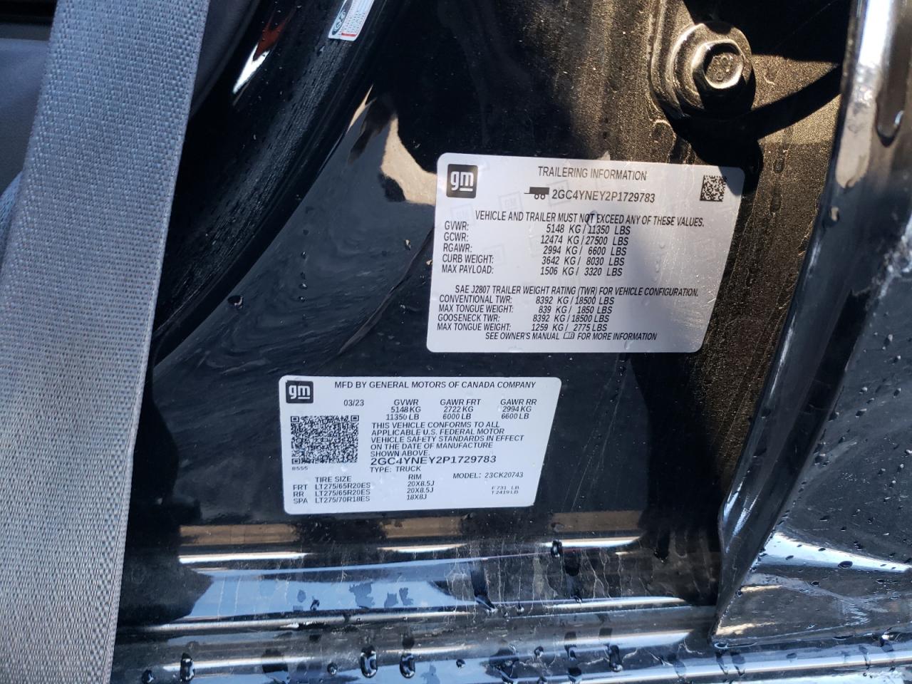 2023 Chevrolet Silverado VIN 2GC4YNEY2P1729783 Copart auction photo, front end damage thumbnail 14