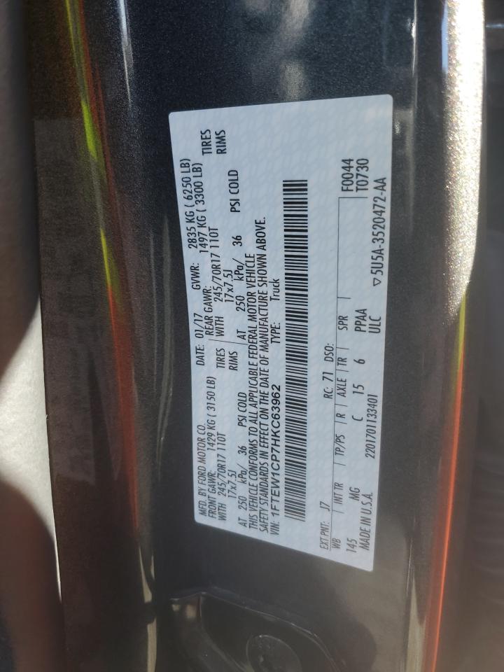 2017 Ford F-150 VIN 1FTEW1CP7HKC63962 Copart auction photo, rear end damage thumbnail 12